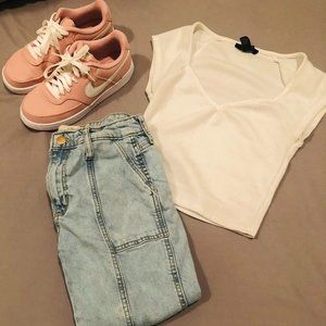 High rise slim straight Blue washed jeans